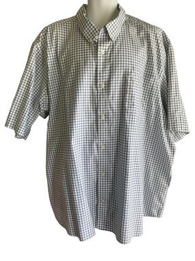 Duluth Trading Co Shirt Mens 4XL White Check Button Front Short Sleeve Cotton